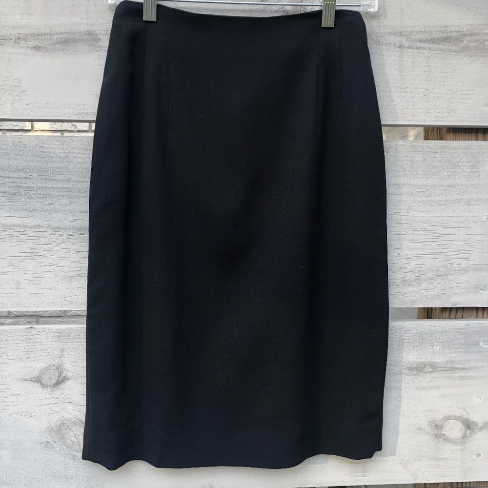Vintage Rena Rowan Black Wool Pencil Skirt Quiet Luxury Old Money Minimalist